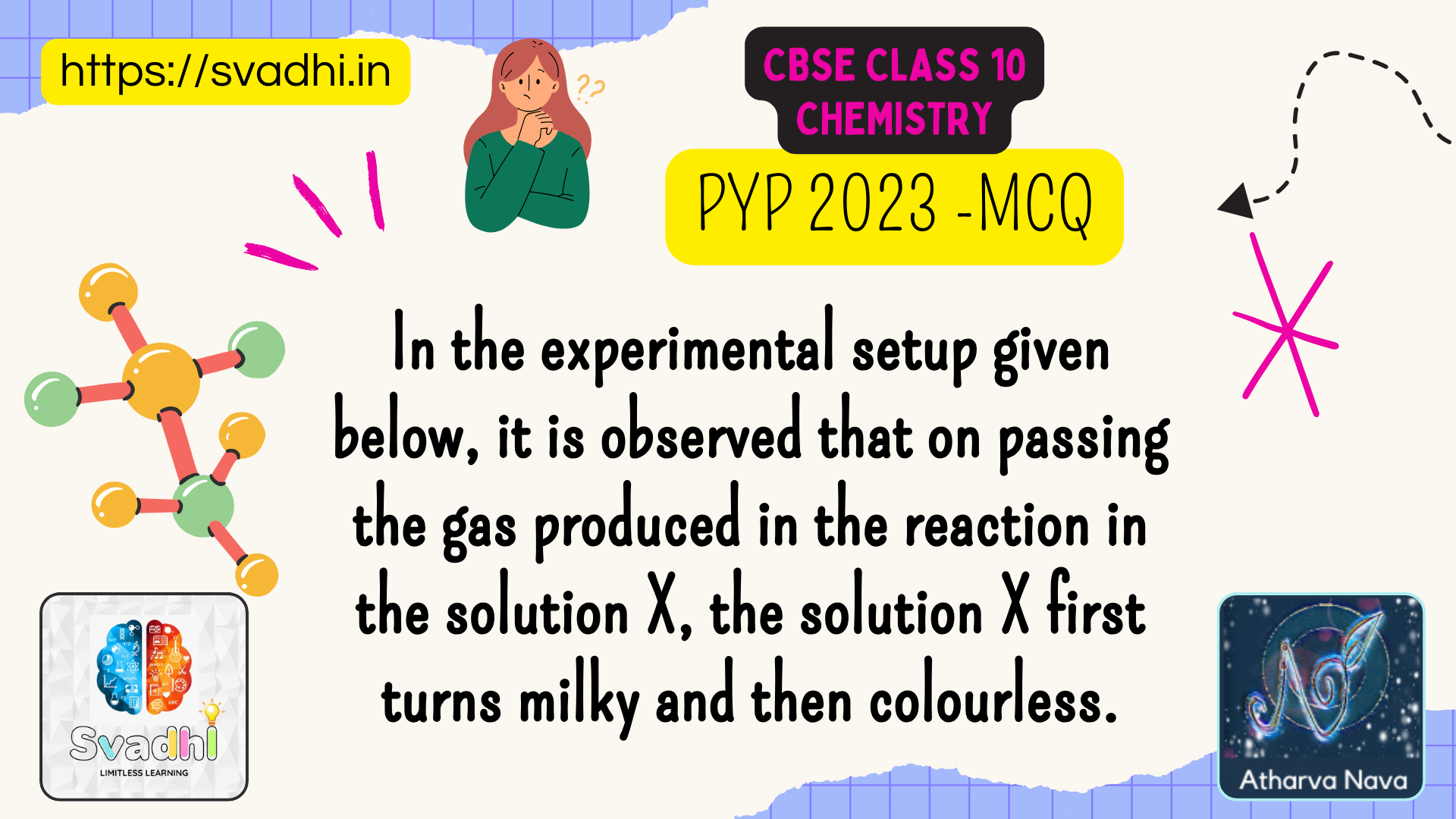 In the experimental setup given below, it is observed that on passing the gas produced in the reaction in the solution X, the solution X first turns milky and then colourless.