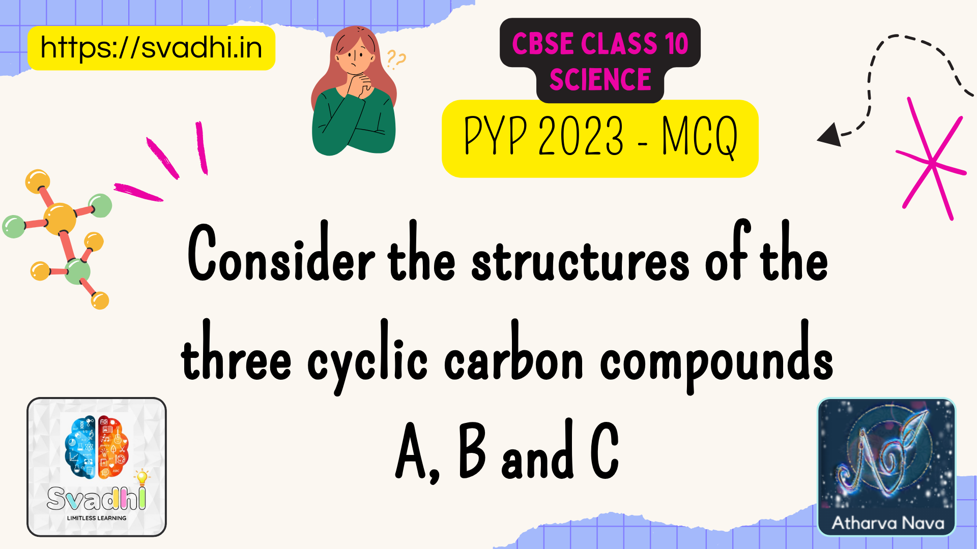 Consider the structures of the three cyclic carbon compounds